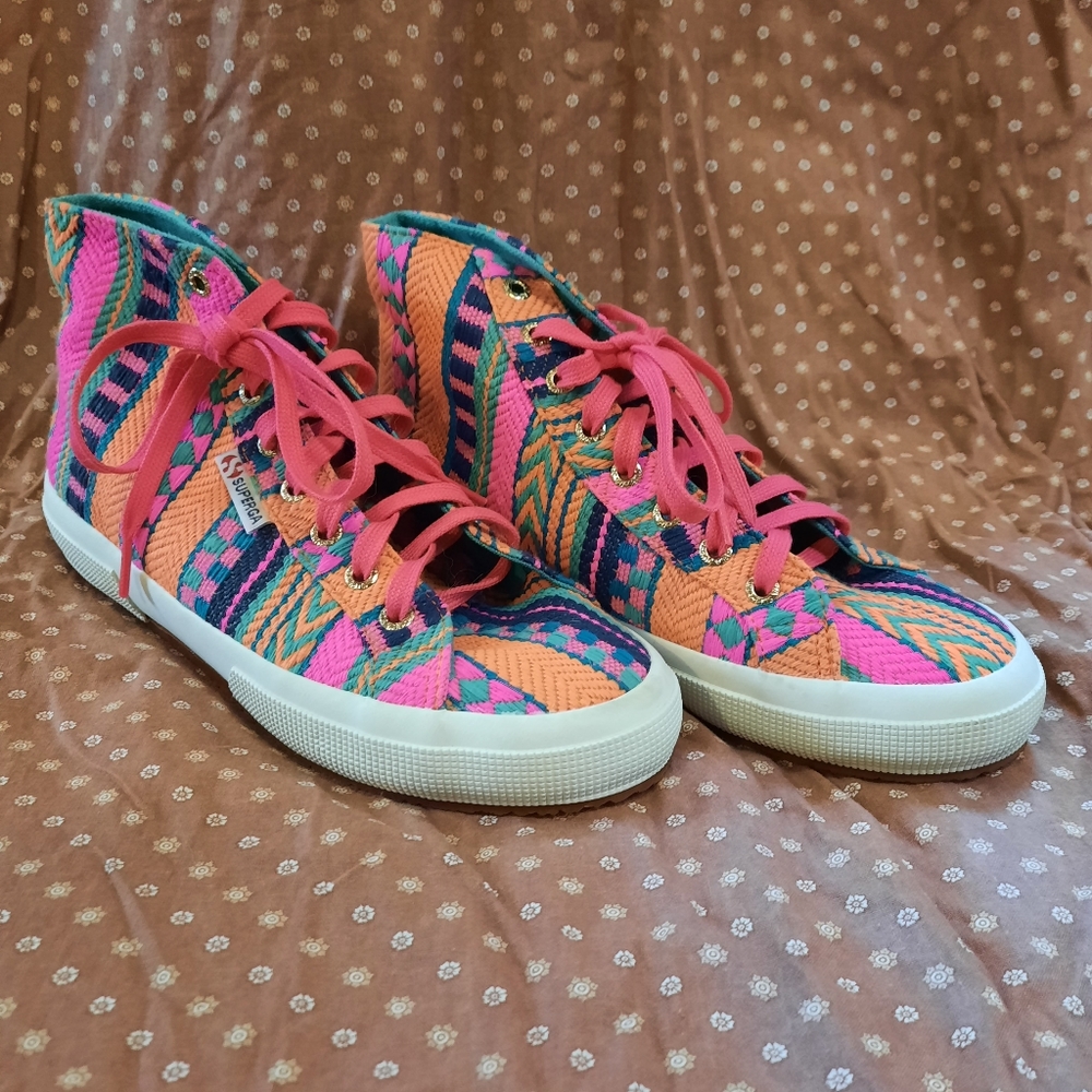 Superga Neon Woven Striped High Top Sneakers Size 39